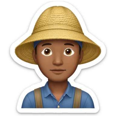 Asian man with Vietnamese farm hat sticker