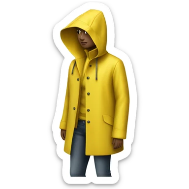 A mannequin wearing a yellow raincoat sticker