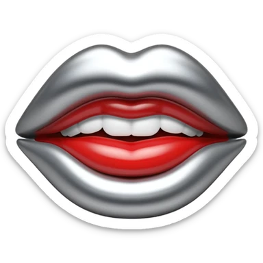 female lips emoji, smooth liquid metal chrome surface, sculpted shape, high-gloss reflections, monochrome futuristic 3D style, isolated on white sticker