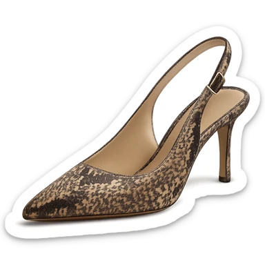 snake print pointed toe slingback heel, luxury, detailed sticker