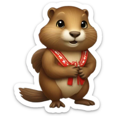a beaver in polish traditional clothing and a polish flag sticker