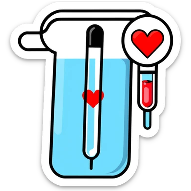 Friendly sticker design of sexual health clinic symbol with red cross, test tube, and heart icon sticker