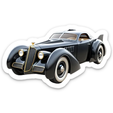  the animated series aerodynamic opulent dark knight futuristic concept Batmobile loosely based on 1936 cord 812 Lincoln (flat long straight faceted mechanical body) winged stealthy street hot rod  sticker