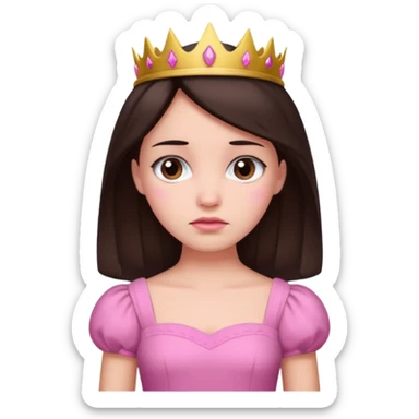 Sad princess in pink dress with dar brown hair sticker