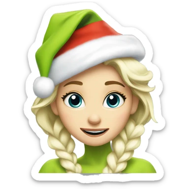 Elsa as the Grinch with Santa hat sticker