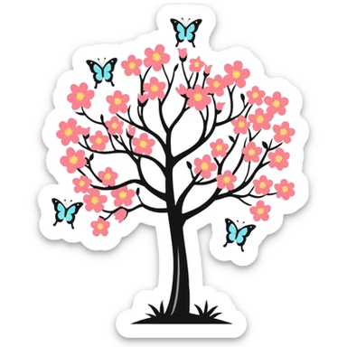 blooming tree with butterflies sticker