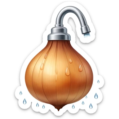 onion under showerhead, getting wet, water droplets sticker