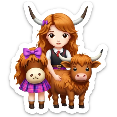 Girl highland cow with hair bows sticker