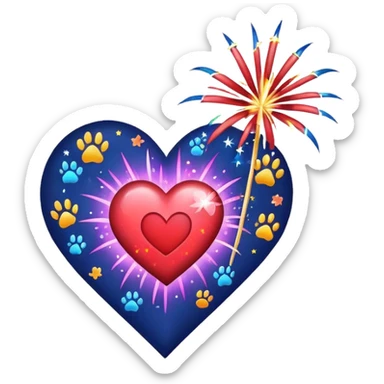 heart with a paw print and a firework sticker