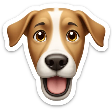 Light brown cartoon dog with long dark brown ears, big nose, rectangular white shout, round eyes, and bushy eyebrows  sticker