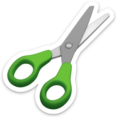 Full scissors with mid green handle, pointed up, blades and handle open sticker