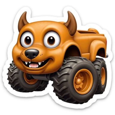 Monster Mutt - Monster Jam (Model Year: 2021) (Iconic colour: Brown with dog features) - A unique monster truck with playful, dog-inspired design cues. The vehicle is painted in warm brown tones and features subtle dog motifs (such as a stylized snout or ear shapes). It should blend the rugged power of a monster truck with quirky, endearing canine features. sticker