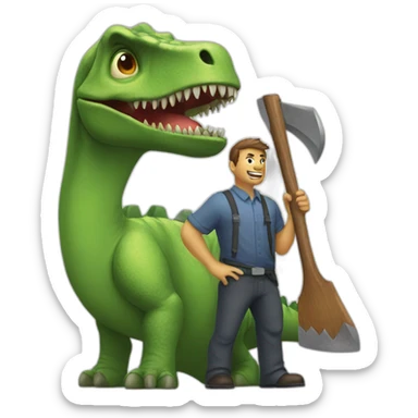 taxman with dinosaur head holding an axe sticker