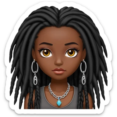 pretty bratz baddie, dark black skin, black dreads hair (black people hair) sticker