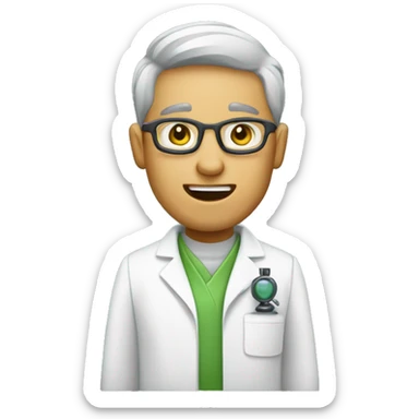 design an emoji for a biologist. It should be visually distinct from a general scientist emoji. Consider including elements like a lab coat with green accents, a microscope, or a plant. The expression should be neutral or friendly. sticker