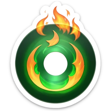 A minimalist CD disc with a subtle fire design, green flames sticker