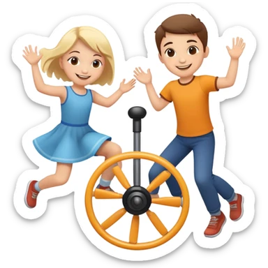 two children spinning together, happy and energetic sticker