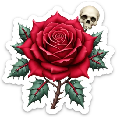 gothic rose with skulls and thorns  sticker