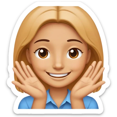 Smiling face with hands pressed together in gratitude, representing politeness sticker