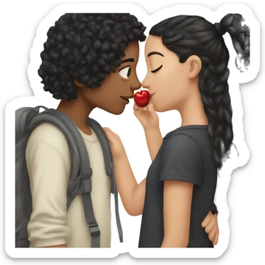 Boy black hair kissing cherry hair girl sticker