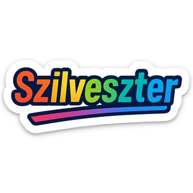 modern colorful gradient typography of the name Szilveszter with dark outline, dynamic slanted or partial underline, transparent background, in the style of reference patterns sticker