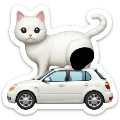 Please create a small emoji the size of 🚗 featuring a white cat on a white car viewed from side. Again the emoji must be extremely small, much small than a standard sized sticker. sticker