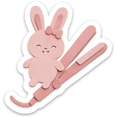 soft pink hair straightener bunny, tiny bow, gentle happy face, full-body sticker