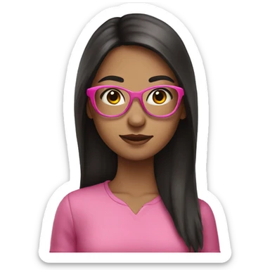 girl with long dark hair in pink glasses  sticker