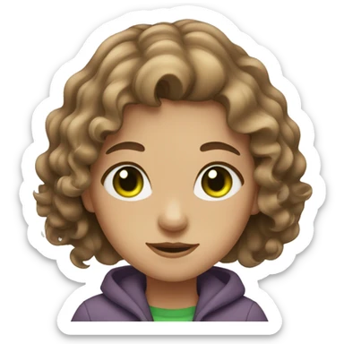 A girl with brown wavy hair and green eyes sticker