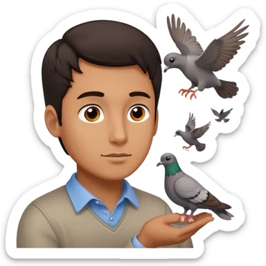 man open arms looking at a flying pigeon sticker