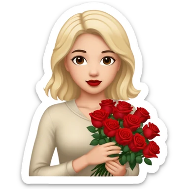 Kenna Wofford holding a bouquet of roses sticker