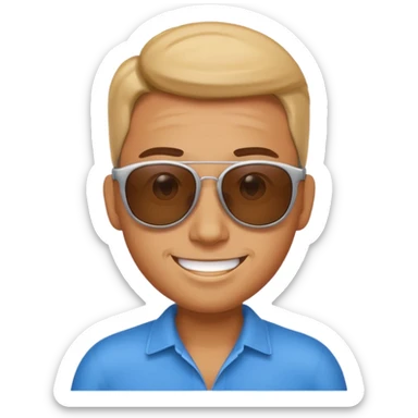 Andy as a cool emoji character, sunglasses, confident grin, cartoon emoji style sticker