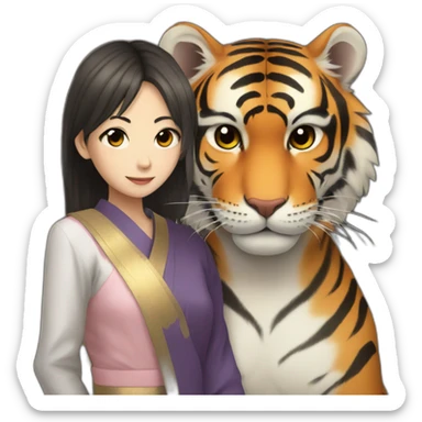 Tiger in arm of Japanese girl Dark Eyes   sticker
