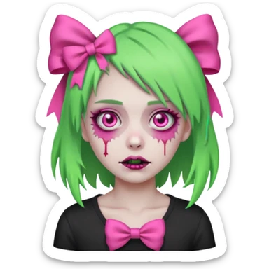 girl-zombie,with-neon green-hair,pink-bows sticker