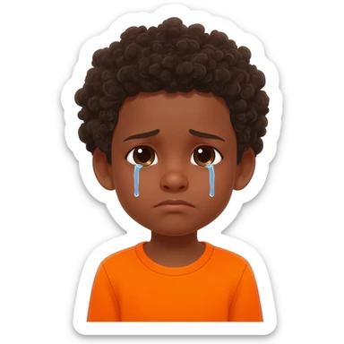 black boy curly hair orange shirt sad crying sticker