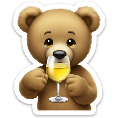 Teddy Bear drinking one glass of white wine sticker