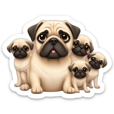 mom pug with her little puppies sticker