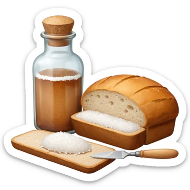 a one victorian bottle of salt and a loaf of bread - crochet needles and a ball of wool sticker