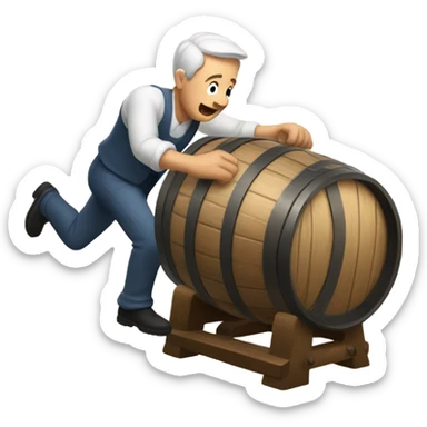 Man pushing keg sticker