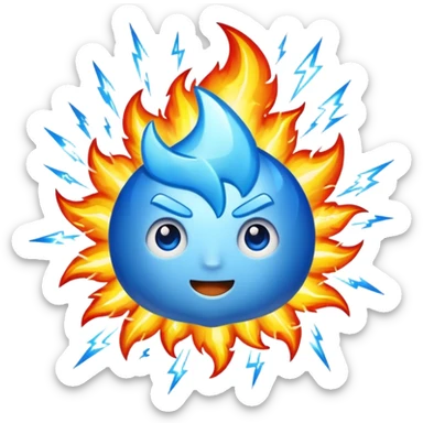 Rayos, centellas y fuego con expresiones de asombro azul sticker