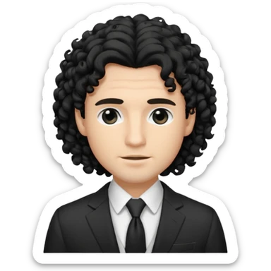 Cockasian guy with black long curly hair thats on his face and black eyes wearing a White simple suit guy  sticker