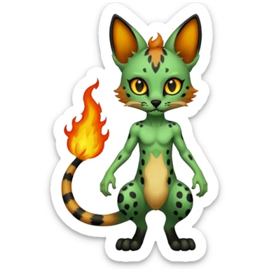 Eldritch green-fiery green-flamey Dark-deep-blackish-Greenish Zombie-serval, full body sticker