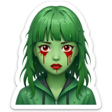 Zunbi na chuva cabelo de franjinha pele verde sangrenta mulher  sticker