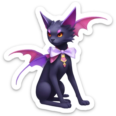 cool kawaii black purple red ethereal fantasy beautiful elegant nargacuga-Noivern-cat-Fakemon collar harness bow tie and bracers full body sticker