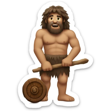 caveman with wooden wheels sticker