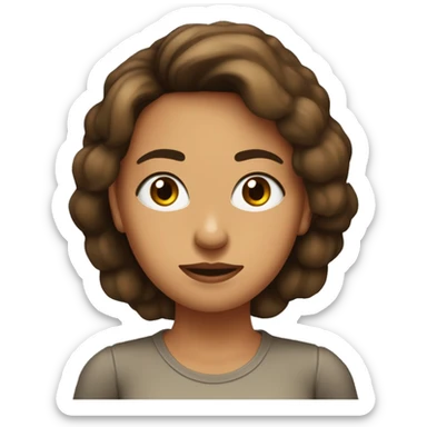 Mujer morocha con pelo lacio y raya al costado, ojos marrones, sosteniendo una remera negra  sticker