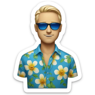 White Man with blue flower shirt an sunglasses lookin away sticker