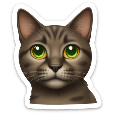 A cat who has orange little points and Green eyes and black brown body  sticker