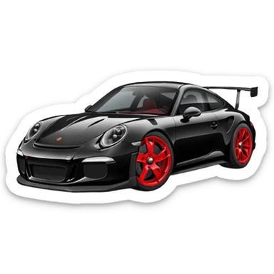 black porsche gt3, black rims, red caliper sticker