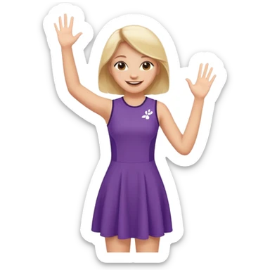 A girl in a jersey dress, waving both arms in pure joy. sticker